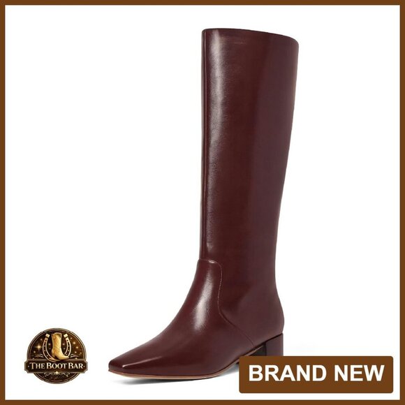 Shoes - Knee High Boots Square Toe Chunky Heel Pull-On PU Leather Women's Size